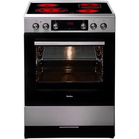 Amica A+++-30% 77L, 60 cm széles, légkeveréses szabadonálló kerámialapos tűzhely INOX SHCX 913 100 E-25%!