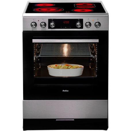 Amica A+++-30% 77L, 60 cm széles, légkeveréses szabadonálló kerámialapos tűzhely INOX SHCX 913 100 E-25%!