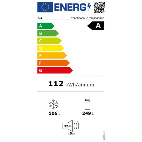 Beko B7RCNE408HG A+++-30%, 355L, NoFrost, Digitális kijelzős, Inverteres kombinált hűtőszekrény INOX-37%!