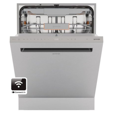Gorenje 16 terítékes, Wifi, Inverteres, Felső evőeszköztálcás, Öntisztítós, pult alá építhető mosogatógép INOX GU673A65X-31%