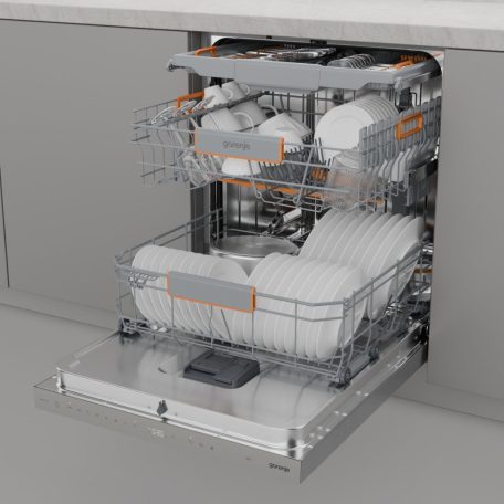 Gorenje 16 terítékes, Wifi, Inverteres, Felső evőeszköztálcás, Öntisztítós, pult alá építhető mosogatógép INOX GU673A65X-31%