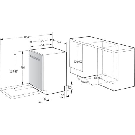 Gorenje 16 terítékes, Wifi, Inverteres, Felső evőeszköztálcás, Öntisztítós, pult alá építhető mosogatógép INOX GU673A65X-31%
