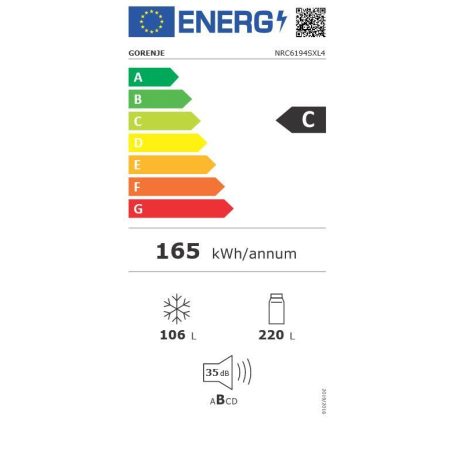 GORENJE NRC6194SXL4 kombinált hűtő, No Frost Plus, 326 L, 185 cm magas, C osztály, INOX-31%!!