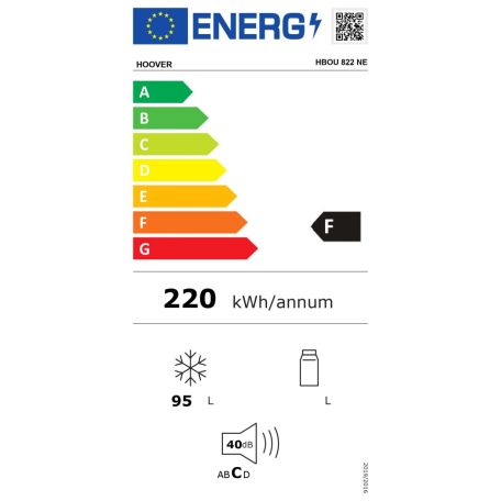 Hoover HBOU 822 NE Beépíthető fagyasztó, Űrtartalom 95 l, 3 fiók, Állítható hőmérséklet, Megfordítható ajtó, 82 cm-38%!!