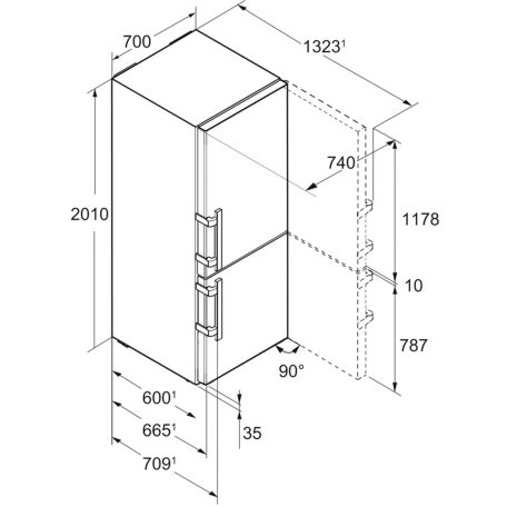 Liebherr 393L A+++, NoFrost, BluePerformance 70 cm széles kombinált hűtőszekrény INOX CBNes 5775-37%!