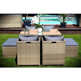   LUX Prime Bora "L" bézs  műrattan 8 személyes étkező garnitúra-18%!