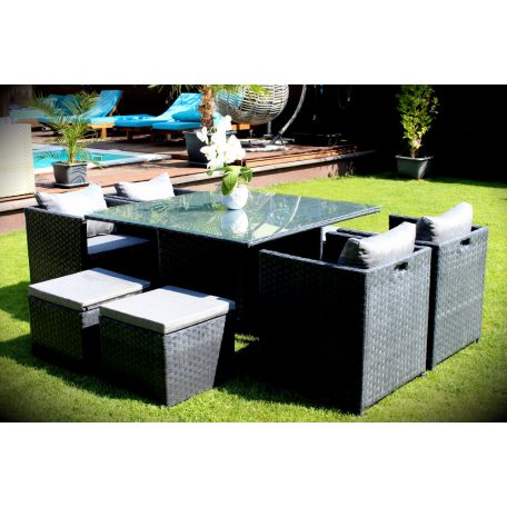 LUX Prime Bora "L" antracit műrattan 8 személyes étkező garnitúra-18%!