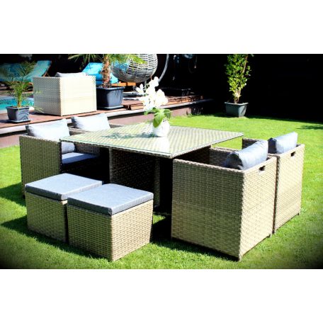 LUX Prime Bora "L" bézs  műrattan 8 személyes étkező garnitúra-18%!