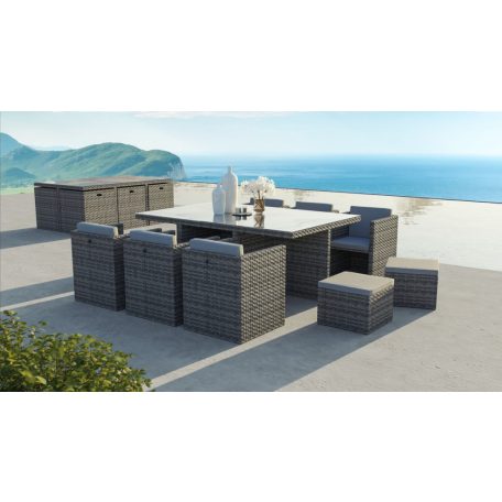 LUX Prime Bora "XL" bézs műrattan 10 személyes étkező garnitúra-20%!