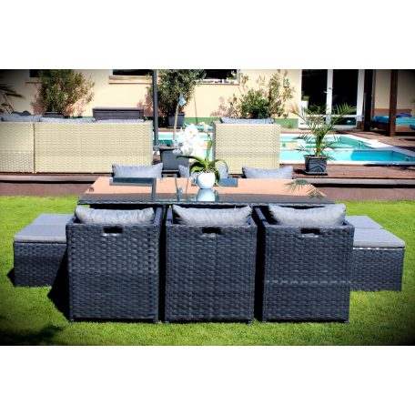 LUX Prime Bora "XL" bézs műrattan 10 személyes étkező garnitúra-20%!